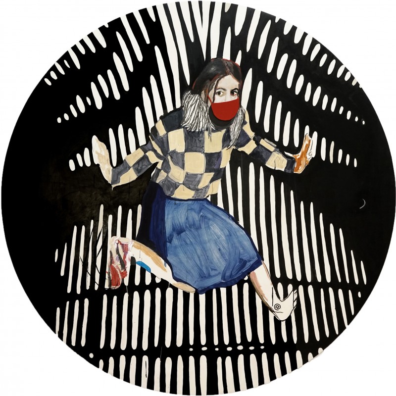 Victoria Civera, Hilo invisible, 2023, mixta sobre lienzo, 200 cm de diametro
